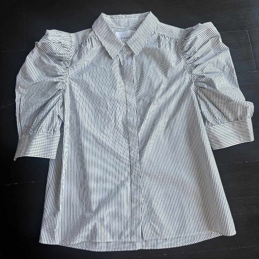 FRAME Puff Sleeve Striped Button Down Shirt M